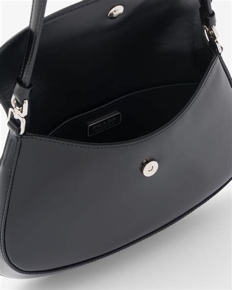 Prada Cleo Shoulder Bag With Flap Black in Brushed Leather.